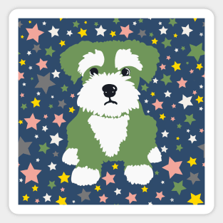 Green Miniature Schnauzer and Stars on Blue Background Sticker